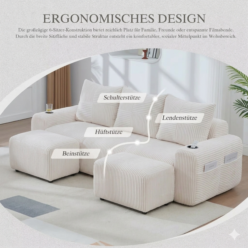 Cloud-Sofa "Mansion U" (3-Sitzer + 2 Hocker)
